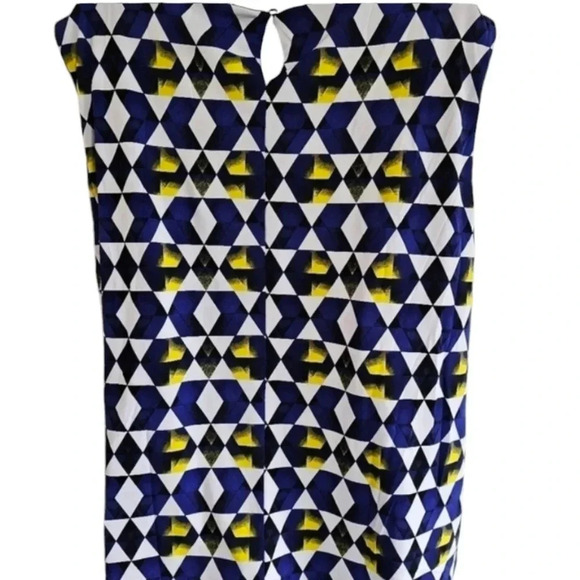 Calvin Klein 2X Blue White Sleeveless Geometric Artsy Career MOD Preppy Blouse - Picture 4 of 9
